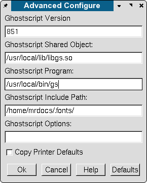 GSview - Advanced Options Panel